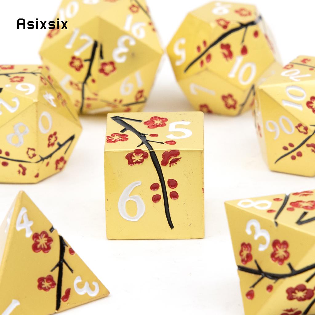 7 Pcs Golden Flower Metal Dice Solid Metal Polyhedral Dice Set Suitable for Role-Playing RPG Board Game Card Game