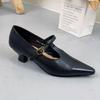 Fashion Cowhide Heel Women's Shoes Pointed Mary Jane Shoes Pointed Elegant Fashionable Comfortable