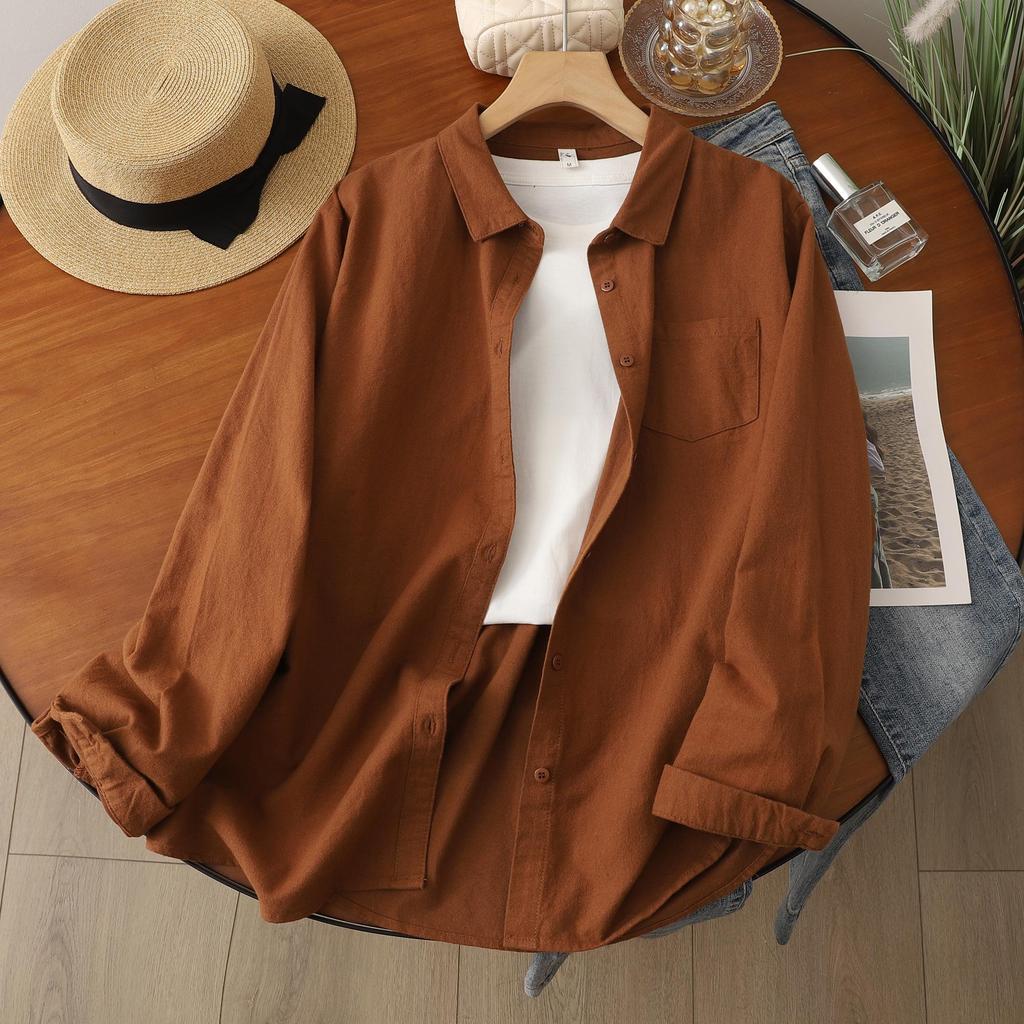 2025 A/W Women's Loose Pure Cotton Brushed Thickened Long Sleeve Casual Shirt