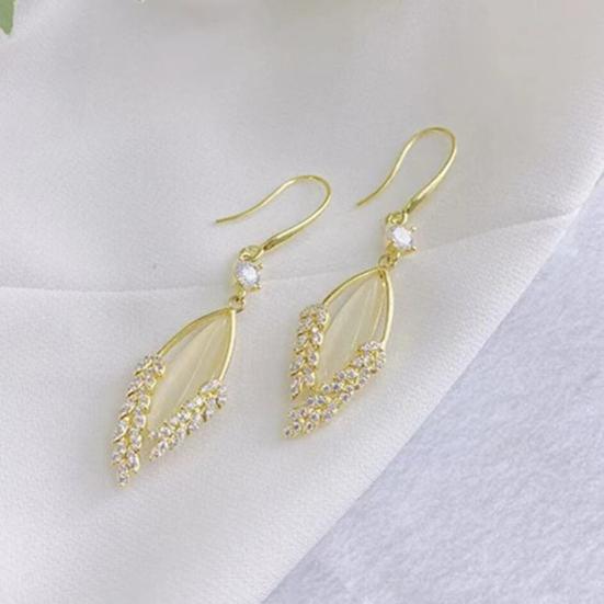 1/2 Paar Strass Blätter Stein Elegant Haken Ohrringe Faux Katzenaugen Luxus Damen Ohrringe