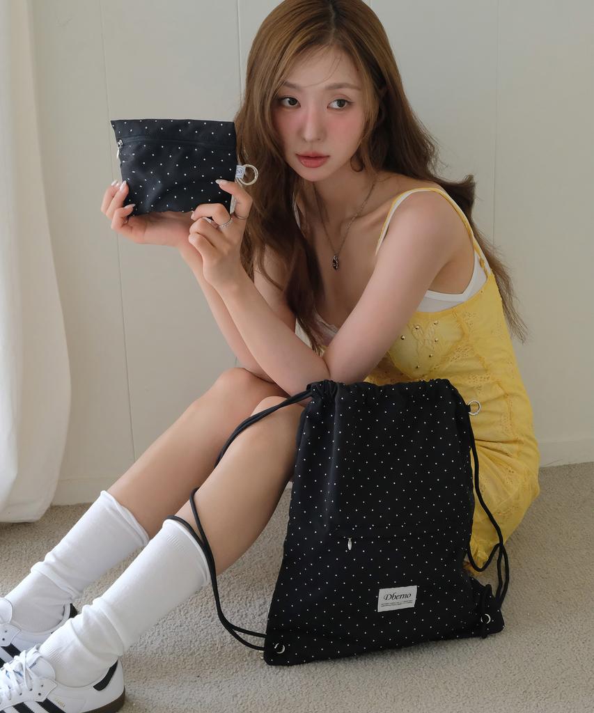 Dberno [Pouch Included] Diberno Two-Way Pocket Drawstring Gym Sack (Black Dot)