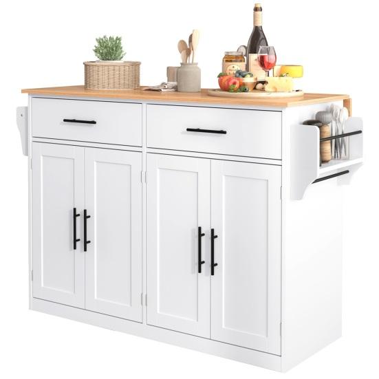 Serving Trolley with Folding Table Top, 120x46(70)x91cm, White, with Castors And Interchangeable Wooden Legs, Ideal for Kitchen And Dining Room