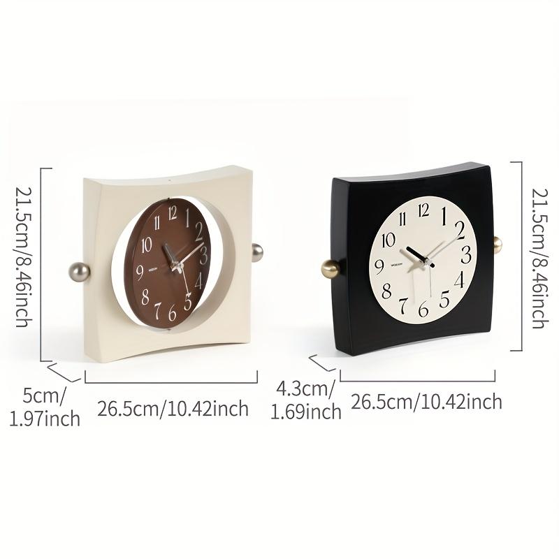 Unique Square Wall Clock with Curved Appearance, Metal Ball Decorations, Rotatable Dial, Beige Face with Black Numbers, Silent Operation, Wooden Frame