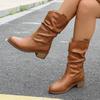 Fashion Women's Shoes On Sale 2024 High Quality Sleeve Women's Boots Winter Round Toe Solid Middle Tube Chunky Heels Fashion Boots