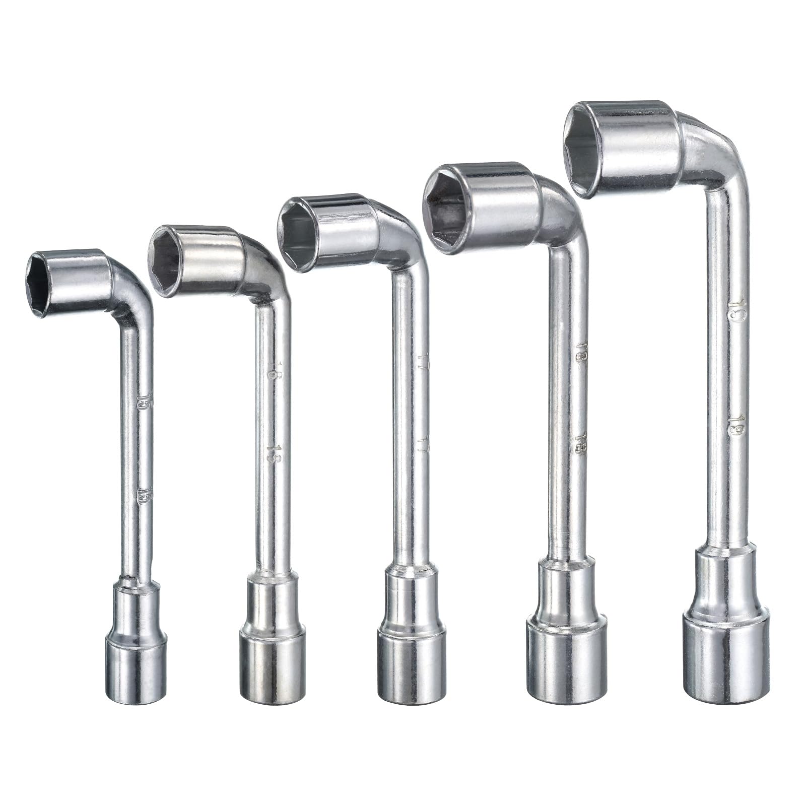 

uxcell 5pcs Angled Hex Socket Metric Tubular Socket Suitable for General and Bicycle Vehicle L-Shaped Wrench, 15/16/17/18/19mm, 45# Steel,