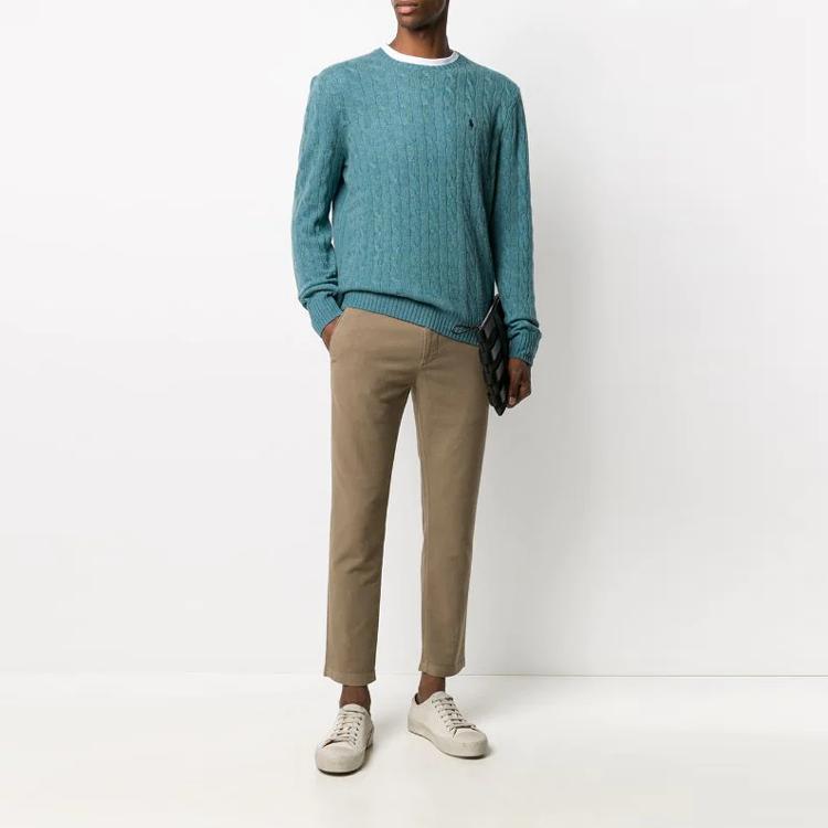 Polo Ralph Lauren FW21 Logo Embroidered Solid Color Cable Knit Sweater Men sweater Blue 710719546-029