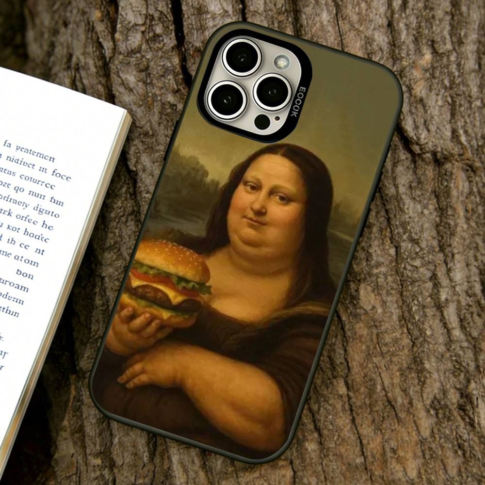 Humorous M-Mona L-Lisa Art Phone Case For iPhone 17,16,15,14,13,12,11 Plus,Pro Max,XS,Colored Silver Plated Inside Cover