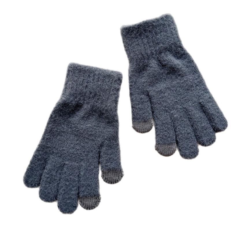 Autumn and Winter Men's Solid Color Knitted Gloves, Winter Cycling Warm Men's and Women's Five-finger Knitted Gloves