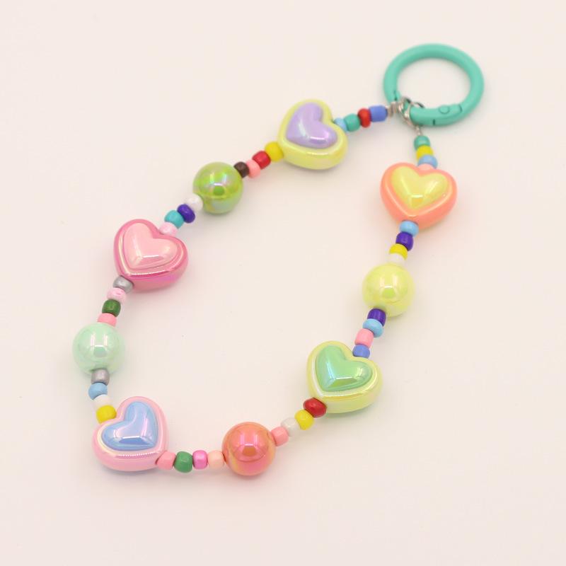 Versatile Beaded Keychain Pendant: Heart & Flower Lanyard Accessories