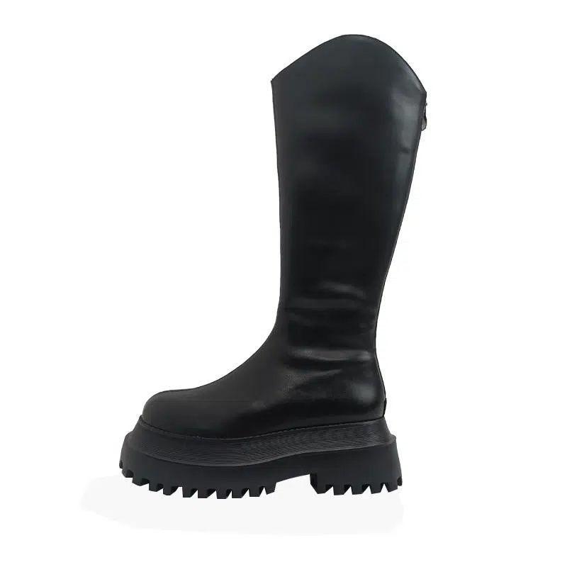 Thick-soled boots women's 2025 new height-increasing versatile rear zipper short boots small boots but knee knight boots