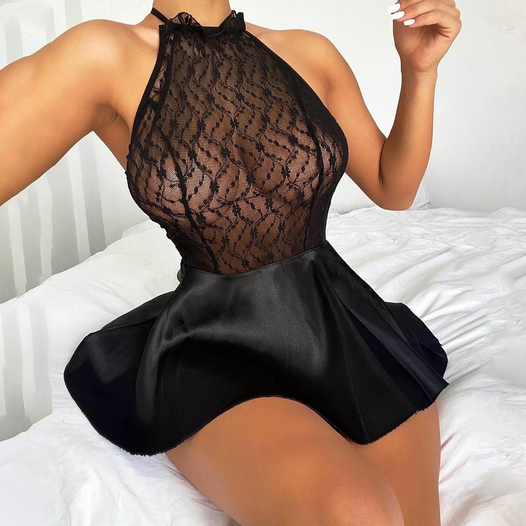 Women' Fashion Solid Color Strap Sexy Lace   Nightdress Underwear
