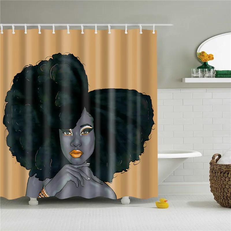 African Shower Curtain Different Types of Africa American Women Beauty Sexy Prints Fabric Polyester Bathroom Curtains with Hooks