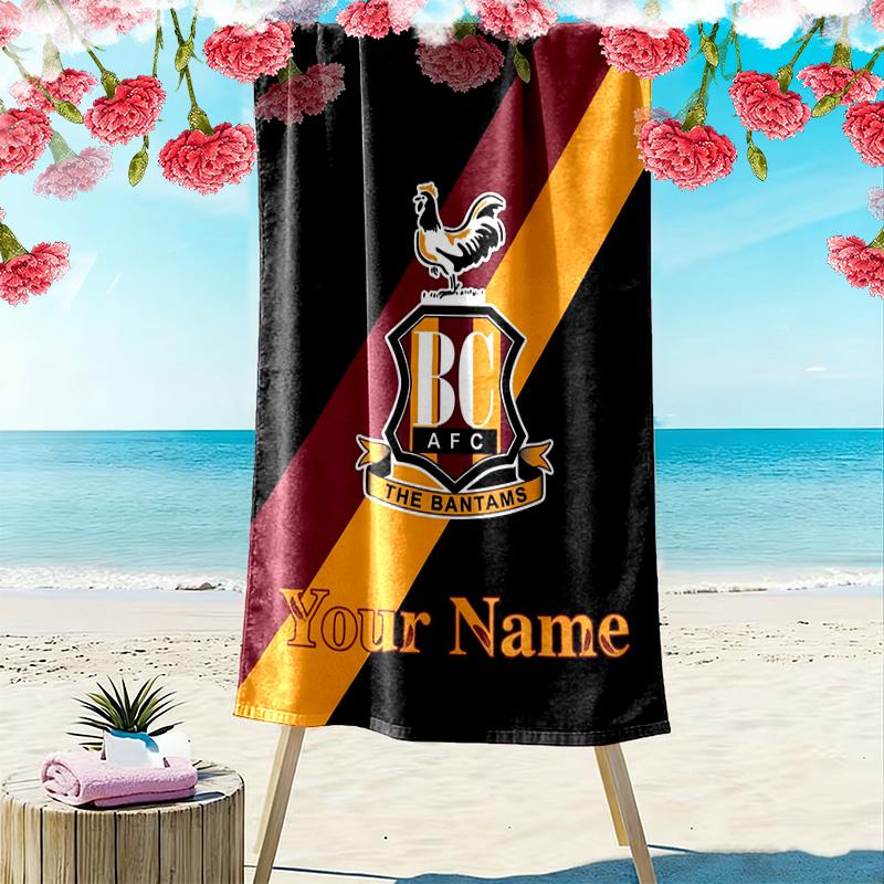 Name Custom Bradford City FC Print Beach Towel, Large Soft Quick Dry Towel for Beach Camping Swimming