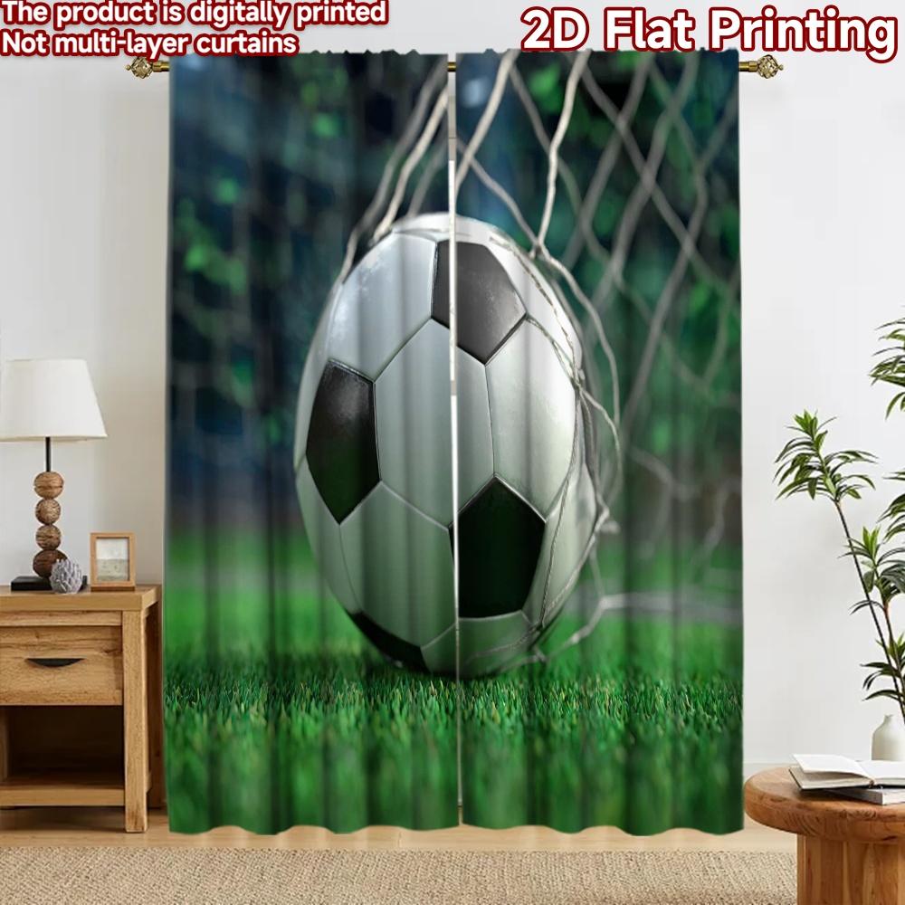 2D Flat Printing 2pcs Curtain Window Treatment Curtains Soccer Goal Moment Digital Printed Polyester Drapes Festive Wall Decor