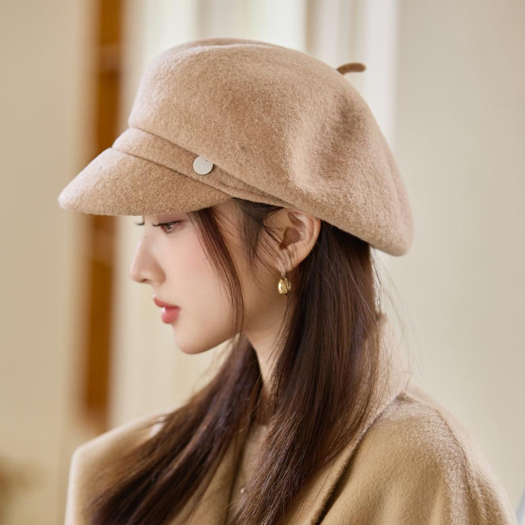 Hat Autumn and Winter Women's Fashion Cap Beret British Woolen Octagonal Hat
