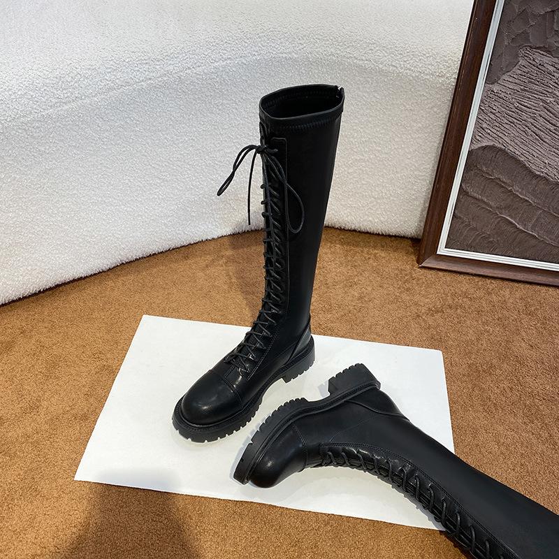 Winter new thick-soled Martin boots female knight thick-soled boots lace-up temperament white tall boots