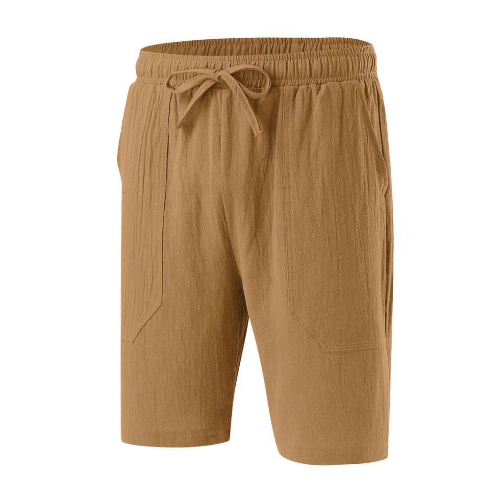 Men's Cotton Linen Summer Shorts - Drawstring Waist, Straight Leg, Breathable, Comfortable for Daily Wear or Beach Use