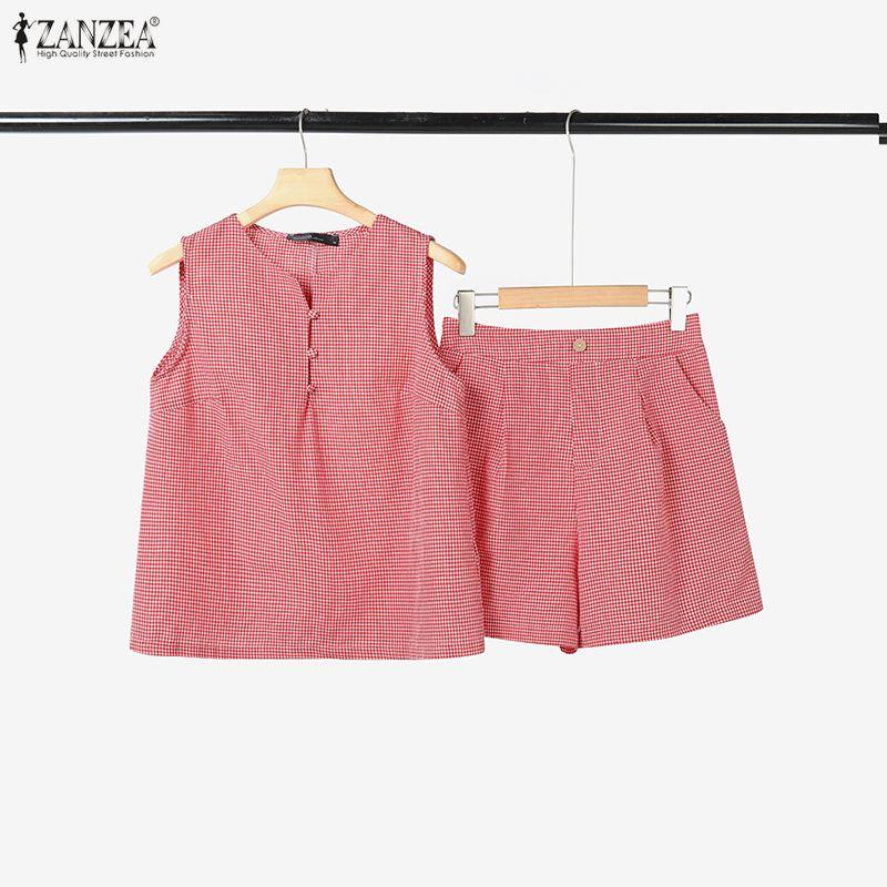 ZANZEA Women Sleeveless Tank Tops and Shorts Summer Two Piece Suit Sets
