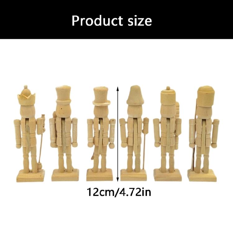 Set of 6 12CM Natural Wood Unpainted Nutcrackers Blank DIY Project For Home Decors And Holiday Celebration Decoration