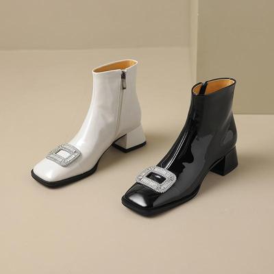 J/B8/Women's Low Heeled Short Boots with Versatile Temperament, New Solid Color Thick Heeled Short Boots for Autumn and Winter
