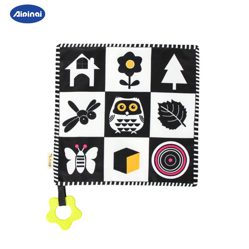 Aipinqi Baby Comfort Toy: Black & White Square Towel with Teether Ring
