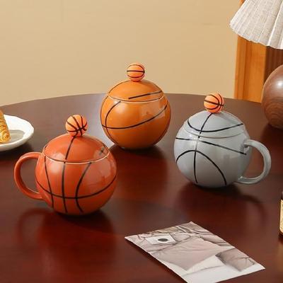 Basketball Shape Teas Cup with Handle 420ml Large Ceramic Coffee Mug Porcelain Teas Cup Gift for Friend, Family