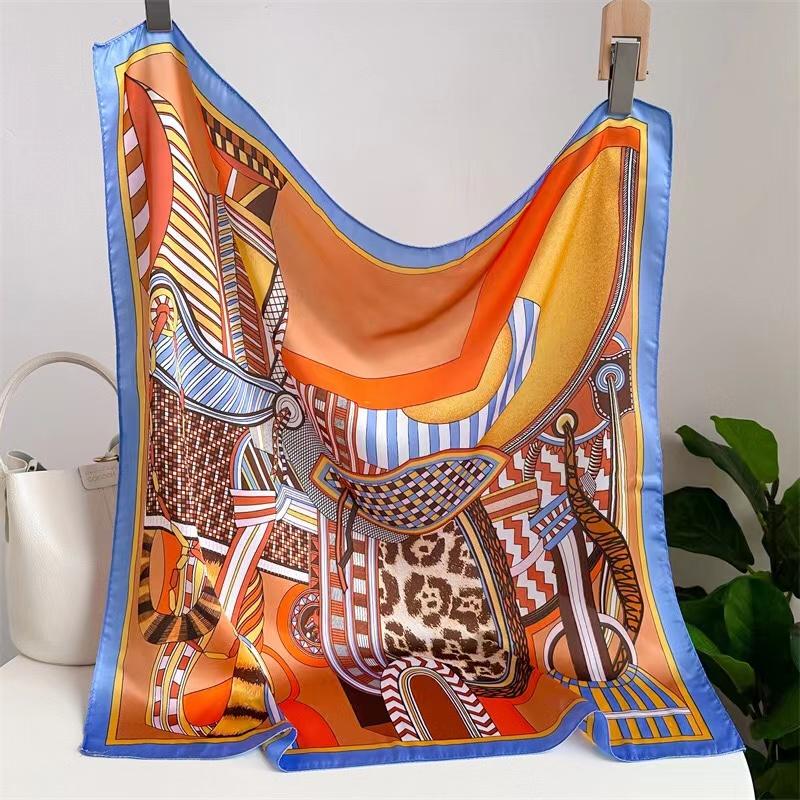Design Gorgeous Saddle Brand Square Scarf Woman New Silk Scarf Women Bandana Luxury Headband Hijab Foulard Neckerchief