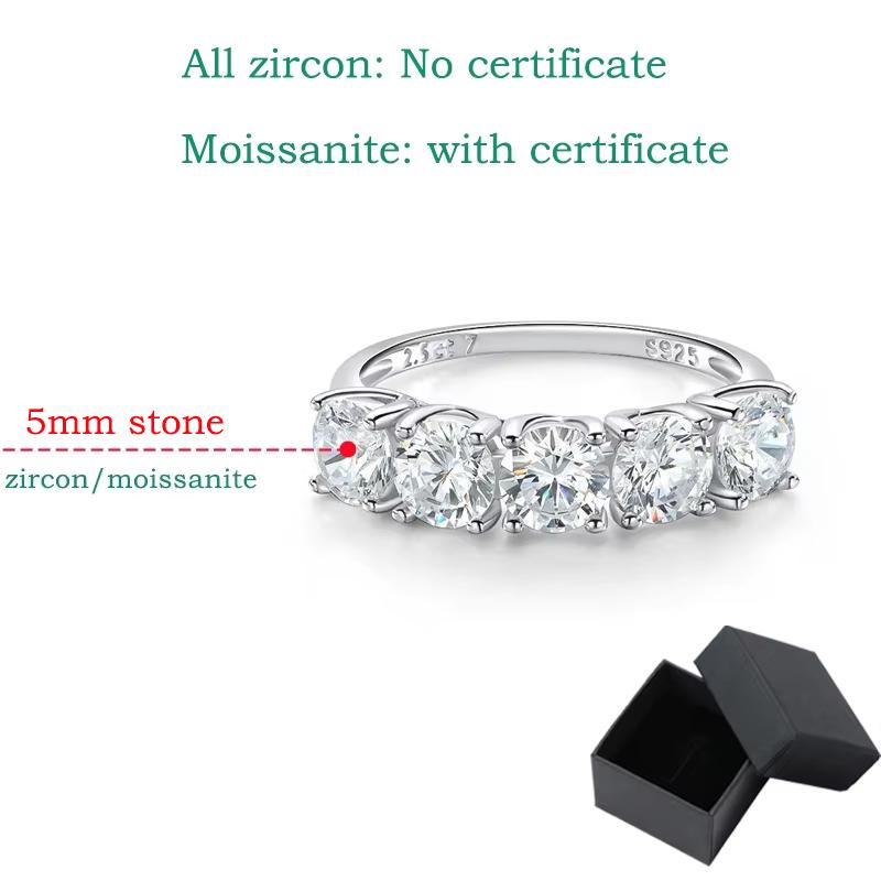 Smyoue 2.5/5CTTW D Color Genuine Moissanite Rings for Women 5 Gemstone Bridal Wedding Jewelry 925 Silver Ring