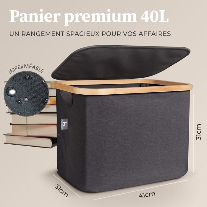 Corbeille à linge - paniers kallax - 40l - tissu - bambou - gris