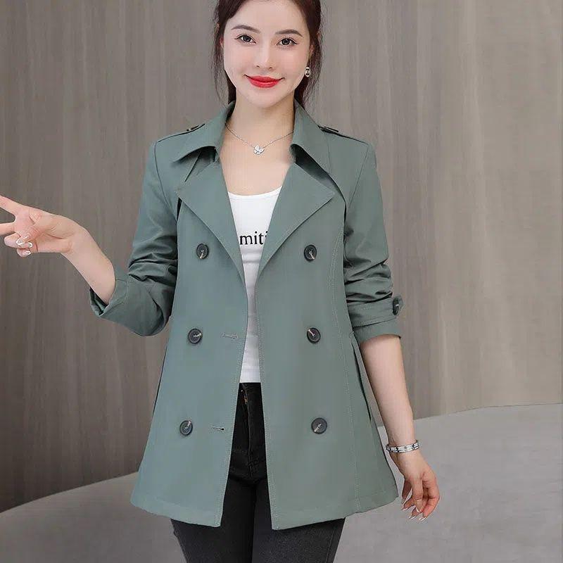 Women's Jacket Spring Long Sleeves Stand Collar Casual Windbreaker Female Double-breasted with Belt Outerwear