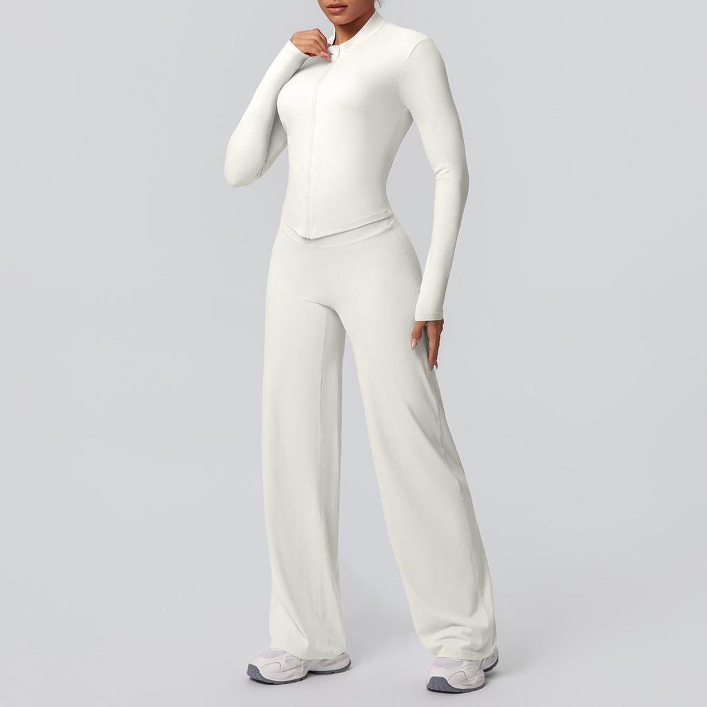 European-American Nude Feel Sports Jacket and Slimming Yoga Pants Set