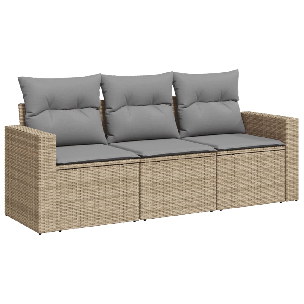 Vidaxl 3-Cz. Garden Furniture Set With Cushions, Beige, Poly Rattan