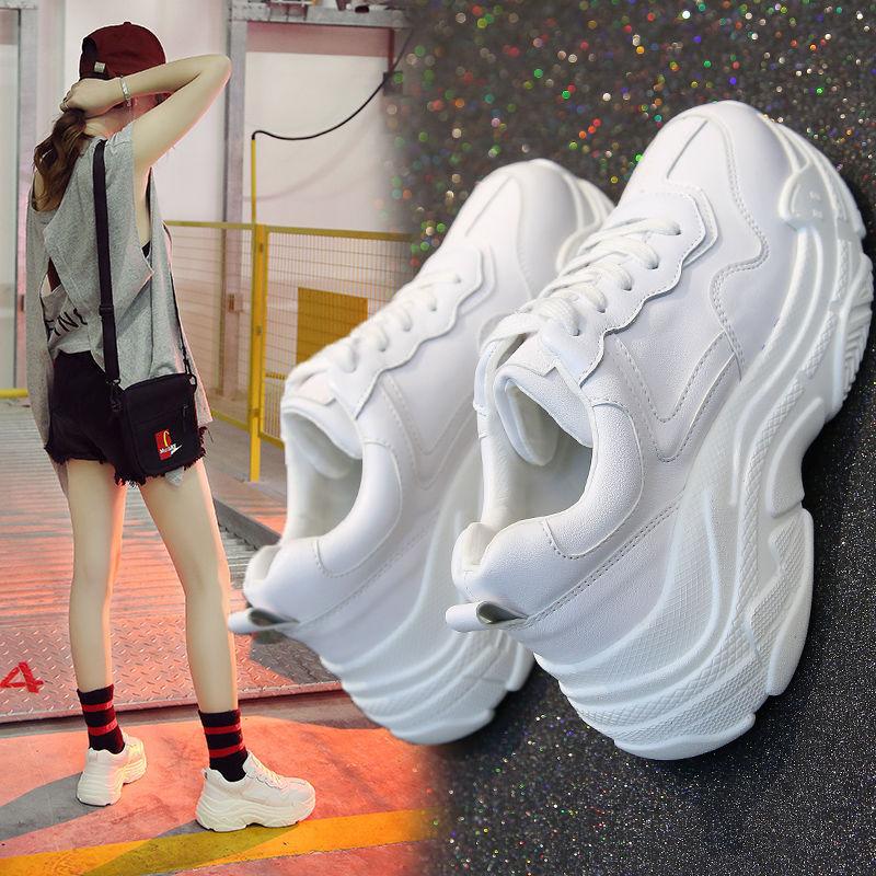 Autumn New Dad Shoes Platform Sneakers Female Korean Version Ulzzang Harajuku Height-increasing Students, White Shoes