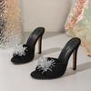 Eilyken New Summer Design Crystal Diamond Open Toe Slide Women Slippers Fashion Thin High Heels Banquet Party Shoes