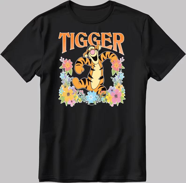 Winnie The Pooh Tigger Floral Black TShirt S