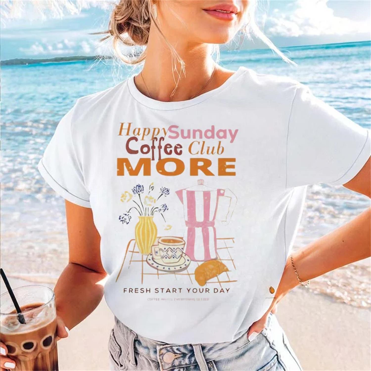 

New Summer Women s Coffee Enthusiast Printed Pattern T-Shirt Fashion Short Sleeve Casual Street Versatile Top Cartoon T-Shirt XXXXXL білий