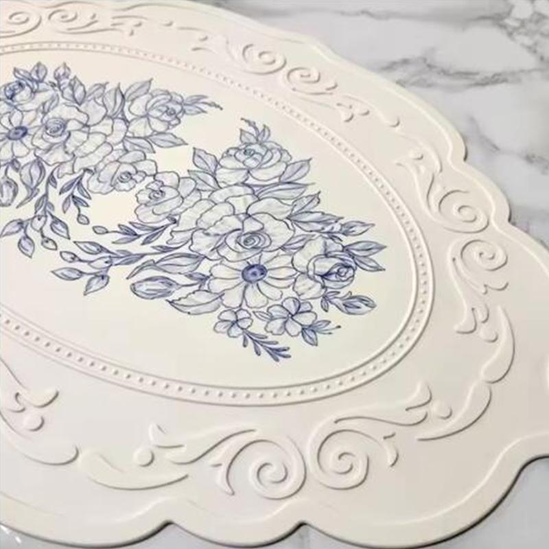 Waterproof Silicone Placemats - Carved Floral Vintage Design, Non-Slip Kitchen & Dining Table Mats for Coffee Counter