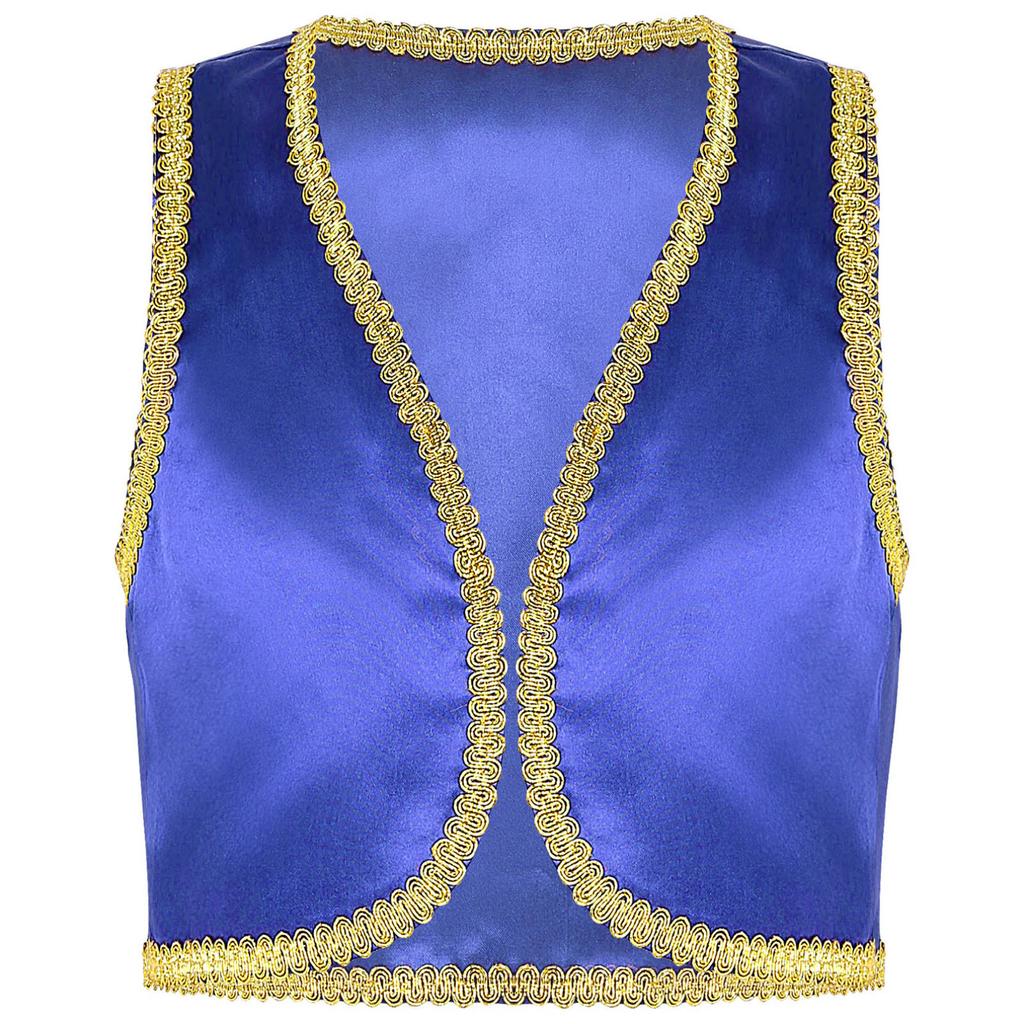 Jongens Arabische Prins Kostuum Open Voorzijde Gouden Mouwloos Vest Halloween Cosplay Fancy Dress Up