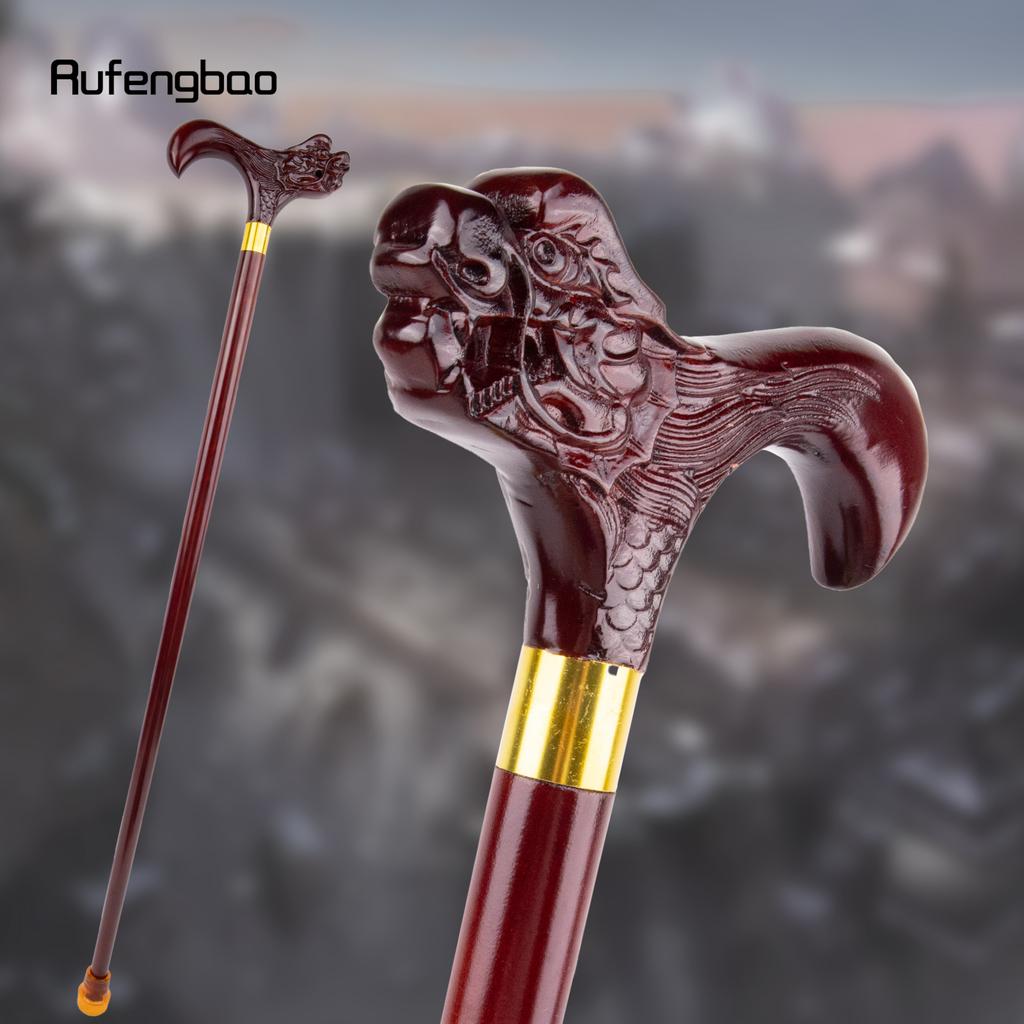 Brown Dragon Wooden Single Joint Fashion Walking Stick Decorative Cospaly Cane Halloween Mace Crutch  Wand Crosier 96cm