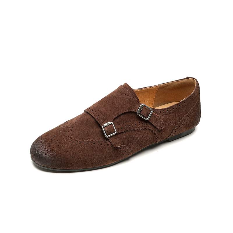 Krazing Pot Cow Skin Fashion Spring Autumn Low Heels metal buckle Oxford Shoes Women Round Toe Leisure Brogues flats