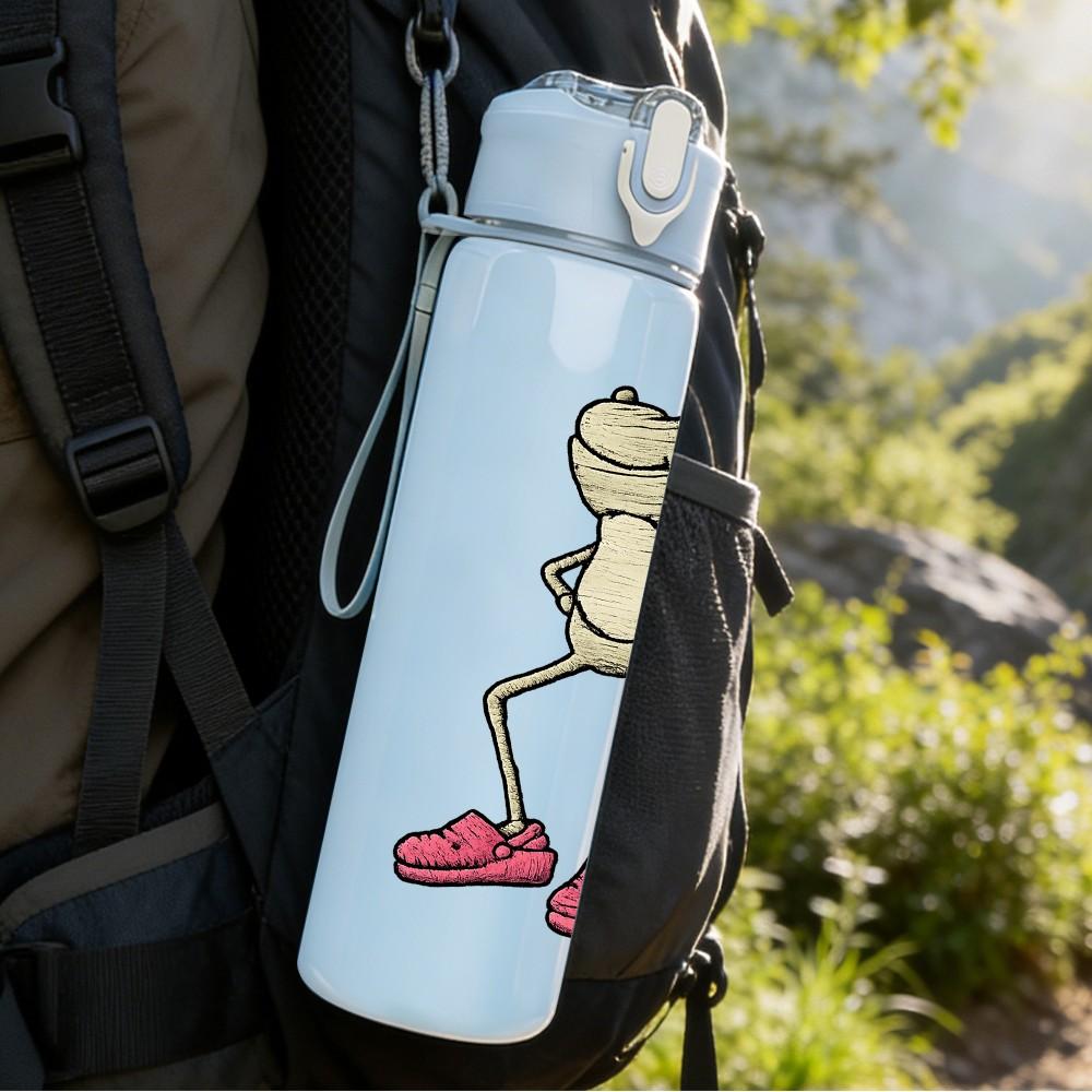 1PC Cute Dancing Frog Cartoon Print 750ml Color Plastic Sports Water Bottle Leakproof Flip Straw Lid Suitable for Sports Office Home Use