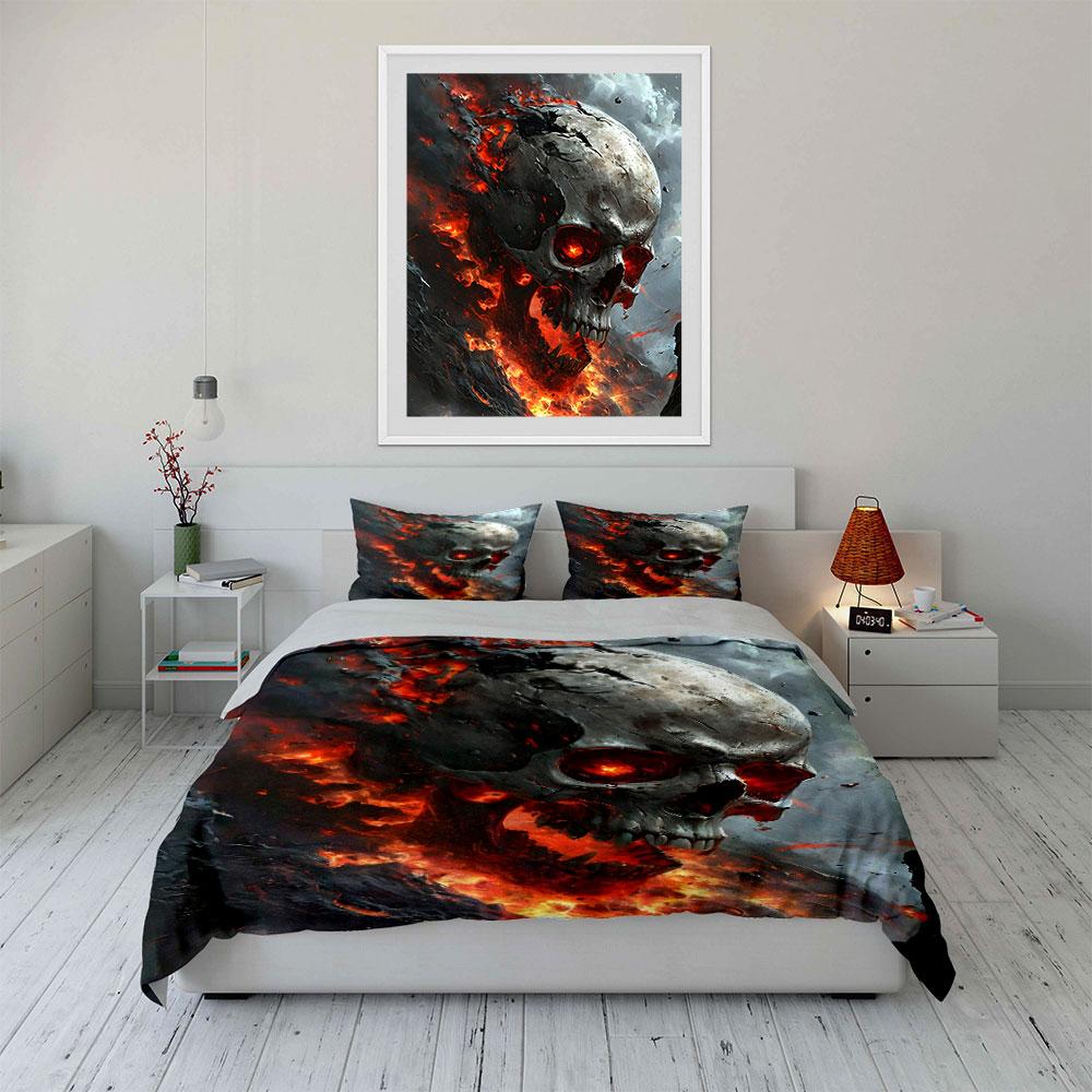 "Fire Skull Art Home Decor" Soft Skin-Friendly Bedding Set Includes 1 Duvet Cover And 2 Pillowcase Gift
