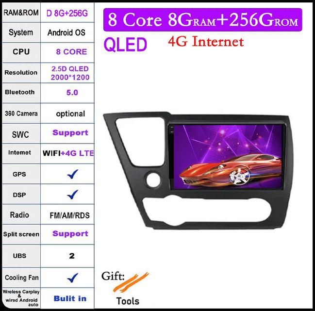 For Honda Civic 9 2013-2016 DSP Android 14 Car Radio Multimedia Video Player Navigation Stereo GPS Monitor