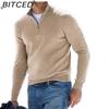 BITCED Herfst Long Sleeve V-hals Fleece gevoerd Rits Heren Casual Poloshirt