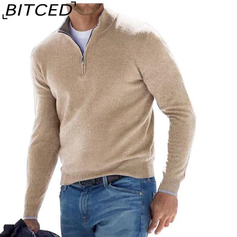BITCED Herfst Long Sleeve V-hals Fleece gevoerd Rits Heren Casual Poloshirt