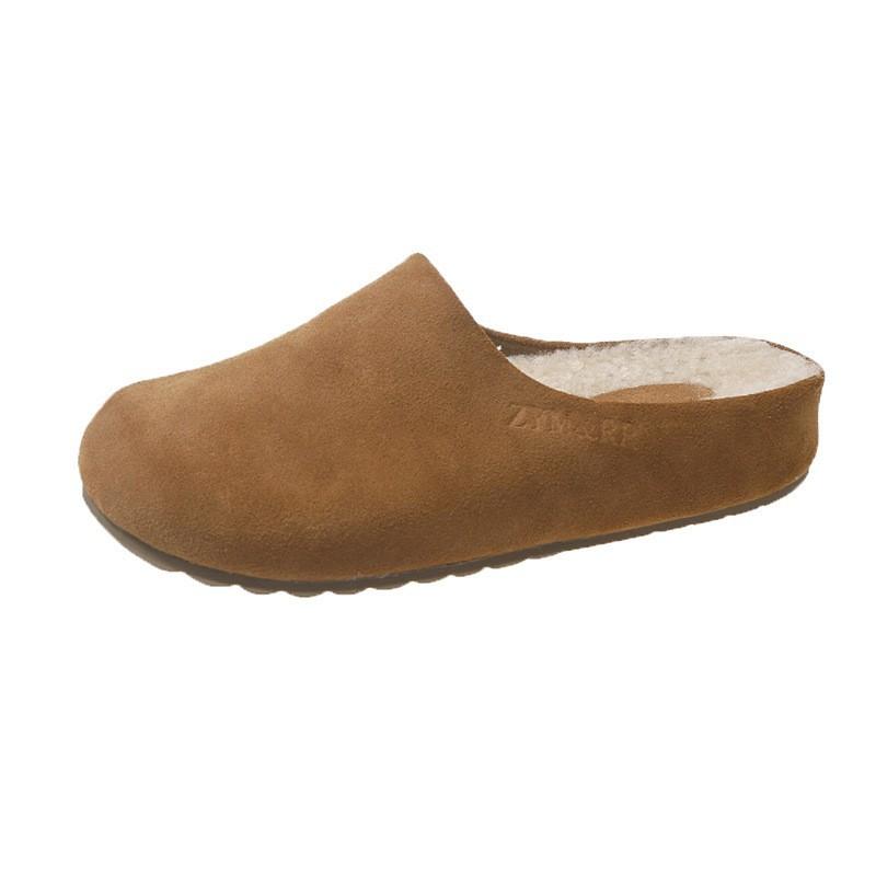 Lamb wool lazy bag head half slippers women wear slippers versatile thick-soled lazy hairy shoes women