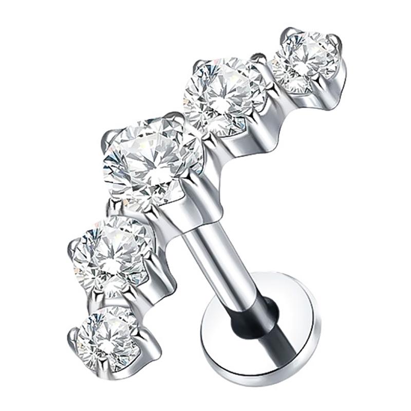 2Pcs Titanium 5 Cz Cluster Climber Stud Earrings 16G Daith Helix Tragus Cartilage Lobe Piercings Flatback Labret Stud Jewelry