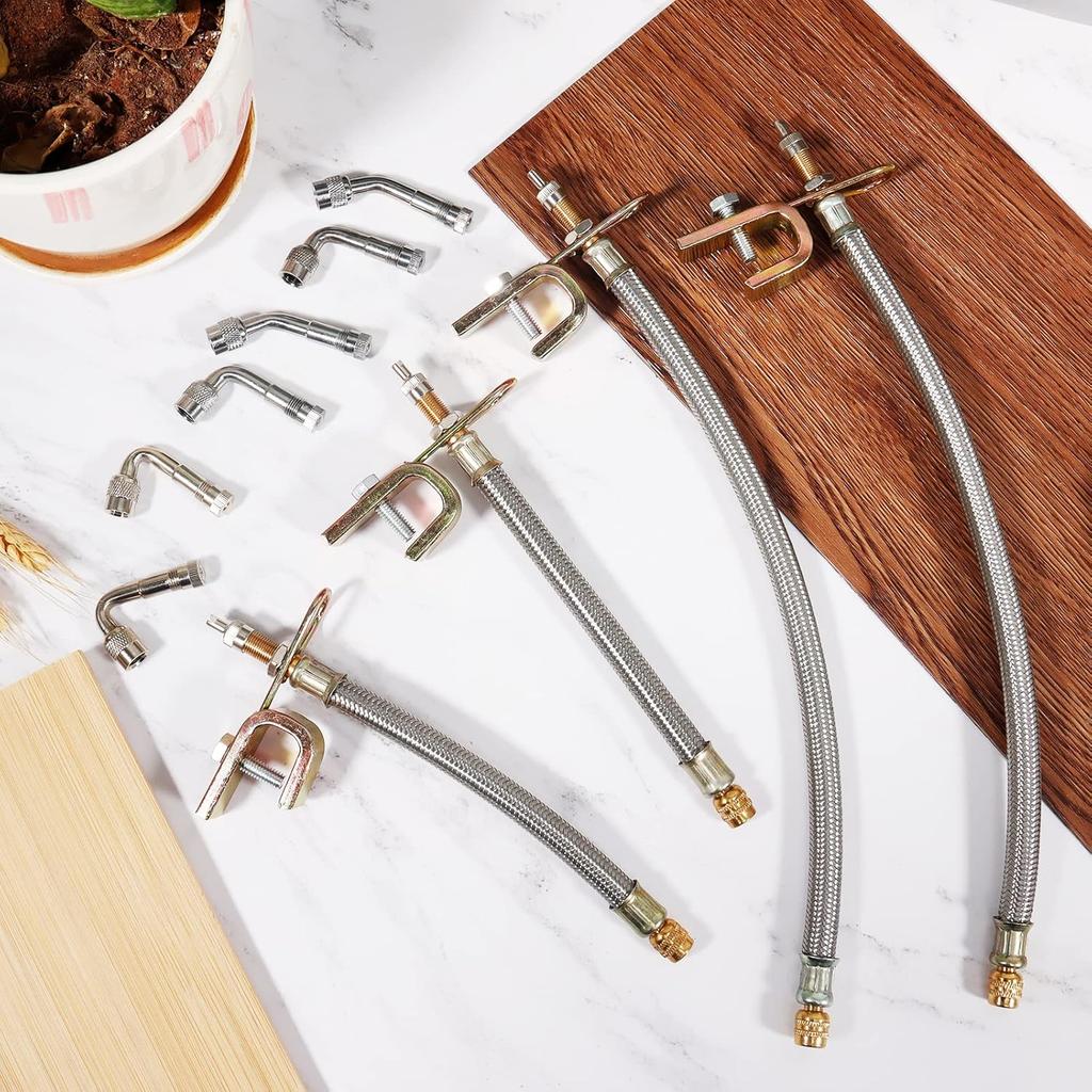 10 Pieces Stainless Steel Dually Valve Stem Extension, Includes 4 Pieces Dual Tire Valve Extension 6 Pieces Valve Extender Adaptor for Most Cars