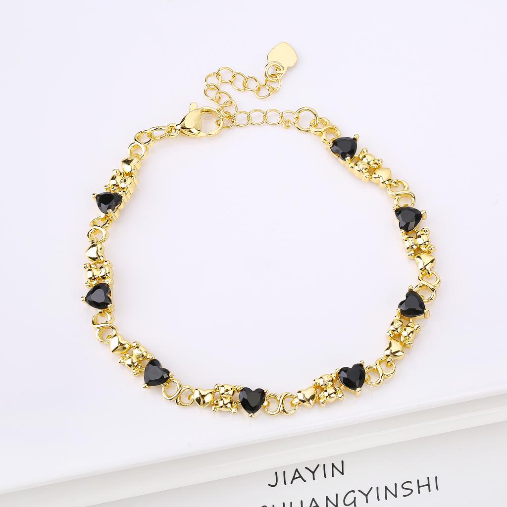 Gold-plated Heart Shape Crystal Cute Animal Bear Adjustable Bracelet Luxury for Women Girls New Fashion Party Jewelry Fine Gift