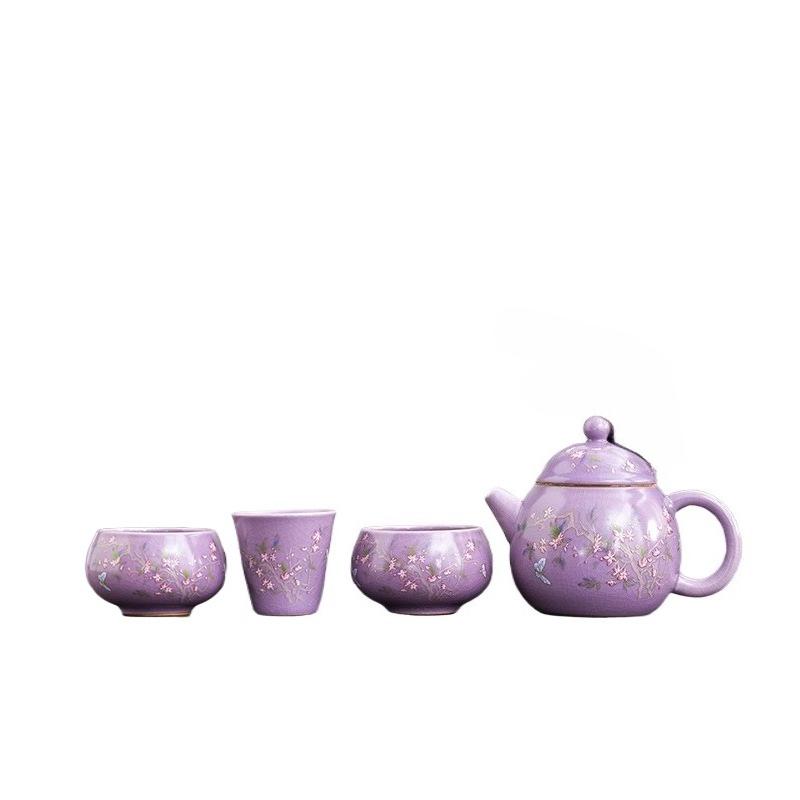 Purple Porcelain Ru Kiln New Model Brewing Household Small Tea Table Complete Set Light Luxury High-end